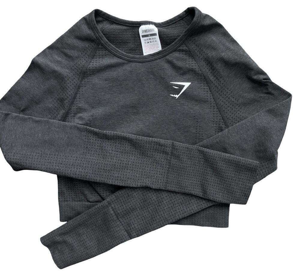 Gymshark Crop Top Womens Small Black Long Sleeve Seamless Thumbholes Athletic